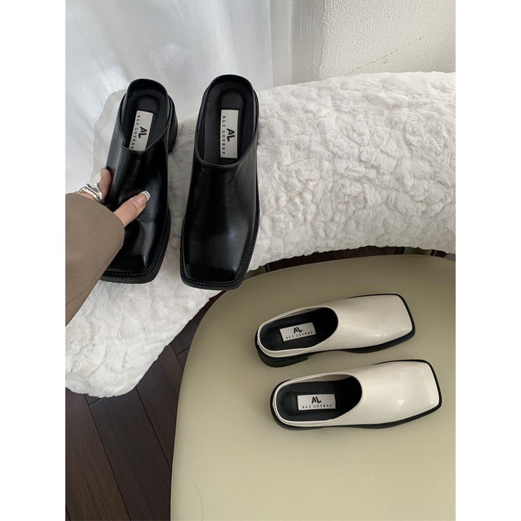 Dép Nữ Mũi Vuông Đế Dày Thời Trang Hàn Quốc Màu Đen