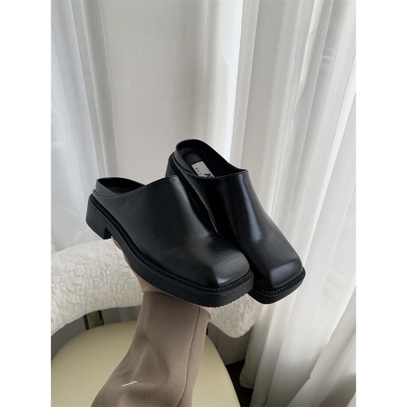 Dép Nữ Mũi Vuông Đế Dày Thời Trang Hàn Quốc Màu Đen