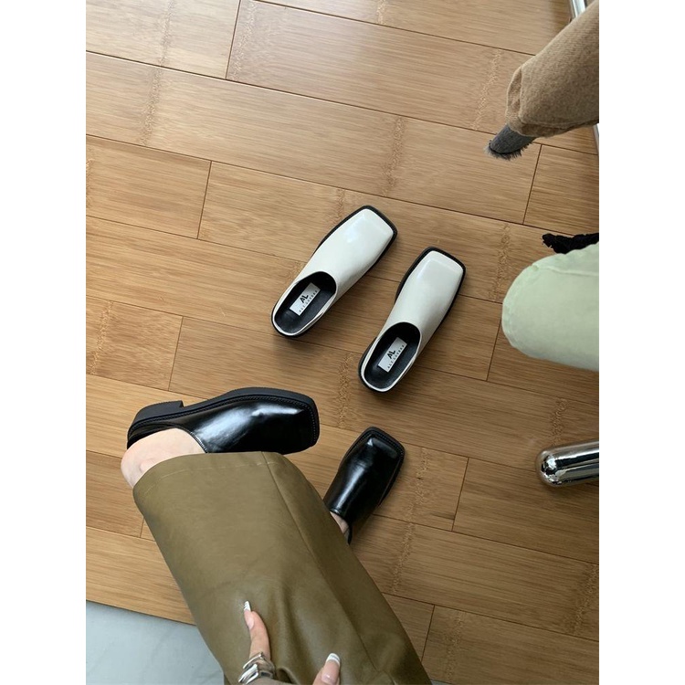 Dép Nữ Mũi Vuông Đế Dày Thời Trang Hàn Quốc Màu Đen