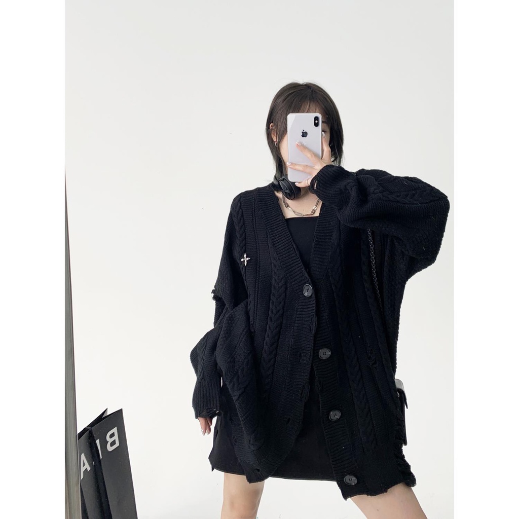 Áo Khoác cardigan Dệt Kim Dày Dặn Mềm Mại Dáng Rộng Thời Trang Thu Đông Cho Nữ
