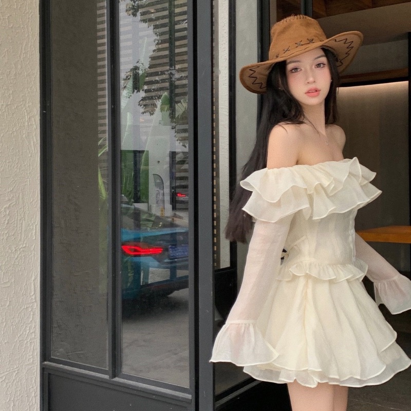 Set áo trễ vai bèo chiết eo và chân váy 2 tầng bigsize từ 50-100kg