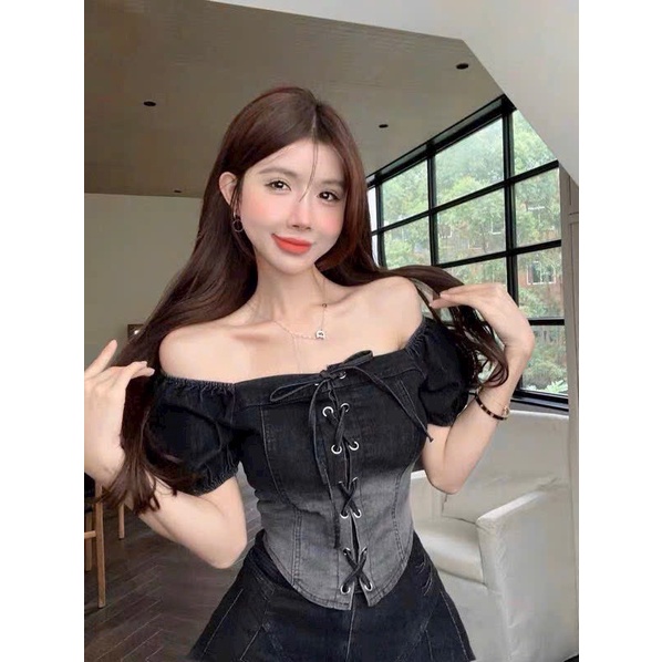 Set jean đan dây nơ chân váy bigsize từ 50-100kg