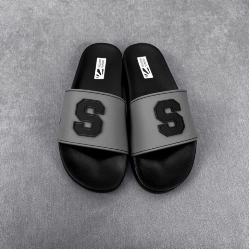 Dép Nam, Dép Quai Ngang nam nữ chữ S 2 màu ghi đen đơn giản QUOCHUY.STORE
