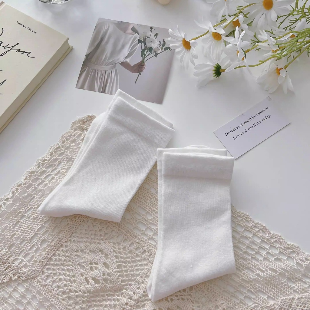 Tất cao cổ nữ nam vớ trơn đen trắng be cotton phong cách hàn quốc