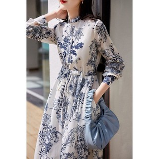 Đầm Dáng Dài Vừa Vặn Eo Hẹp Cao Cấp Phong Cách Pháp Thời Trang Xuân Thu Hàng Mới Chất Lượng Cao