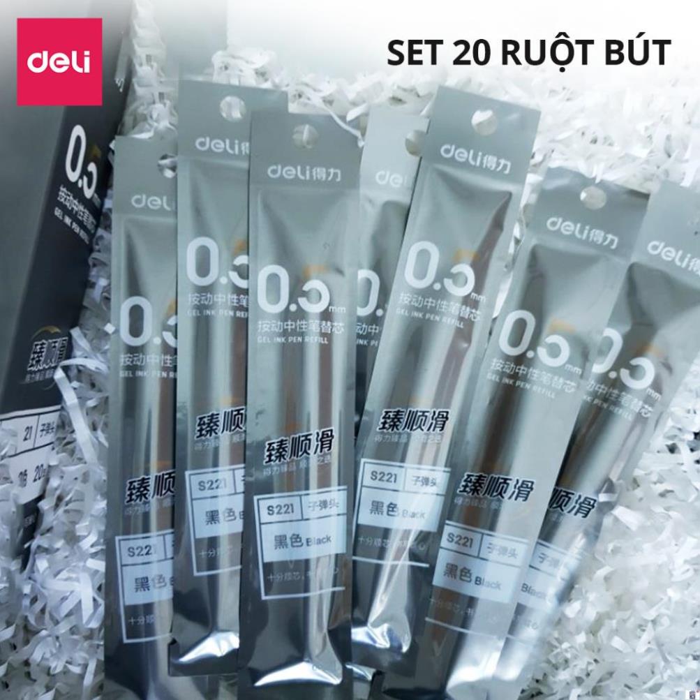 Set 20 ruột bút gel S221 Deli 0.5mm dùng cho bút bi nước A575 không gai viết trơn tru phù hợp học sinh văn phòng