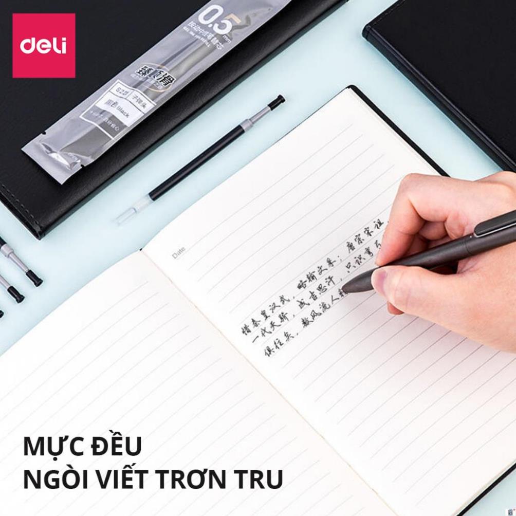 Ruột bút gel đen Deli S221 ngòi 0,5mm viết êm, trơn tru, mực cao cấp, nhanh khô dùng thay thế cho Bút A575