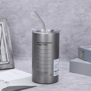 Ly giữ nhiệt inox hình trụ, cốc giữ nhiệt đựng cà phê iced americano có kèm ống hút tiện lợi