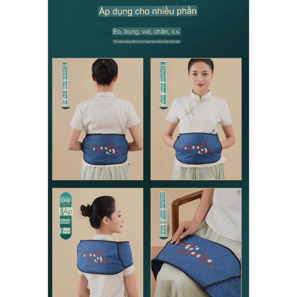 Đai Chườm Nóng Thảo Dược Thêu Tay Giảm Đau Lưng, Eo , Bụng Thiết Kế Điện Sưởi Có Điều Khiển Chế Độ Nam Kinh Shop