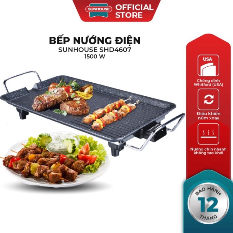 Bếp nướng điện không khói Sunhouse shd4607 công suất 1500w Hàng chính hãng( bao lỗi đổi)..