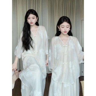 Đầm Dáng Chữ a Cài Nút Thêu Họa Tiết Phong Cách Trung Hoa Mới Cho Nữ