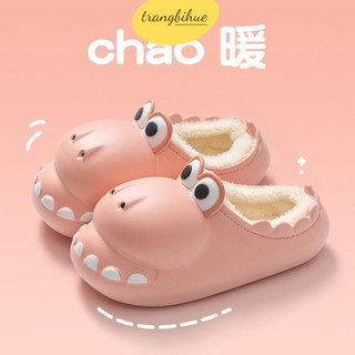 Dép cá sấu bông mùa đông hình, dép cá sấu lót lông siêu cute trangbihue