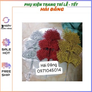 Cành lá phúc vàng kim tuyến 5 nhánh làm oản tài lộc, decor trang trí tết