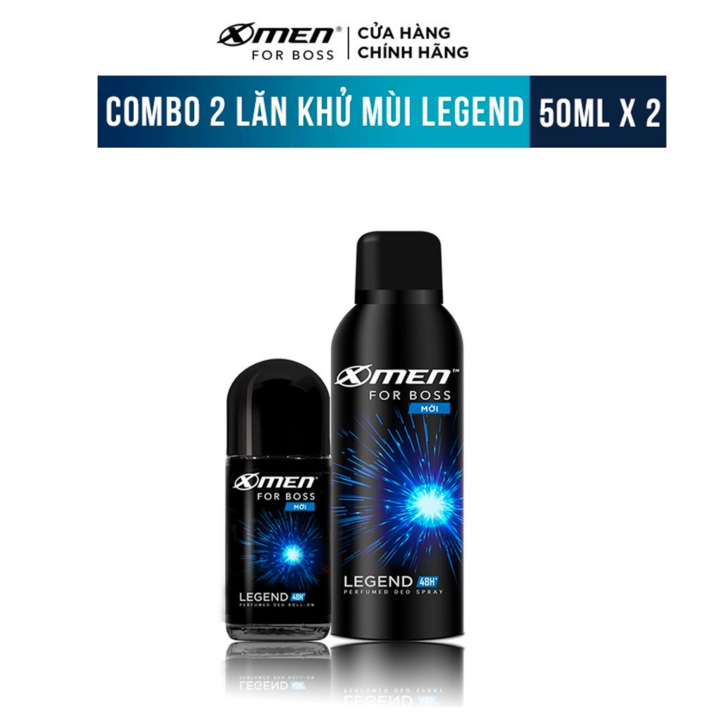 Combo Lăn khử mùi X-men For Boss Legend 50ml + Xịt khử mùi X-men For Boss Legend 150ml