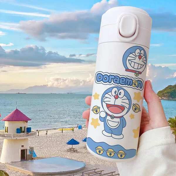 Bình Nước Giữ Nhiệt Bằng Thép Không Gỉ l0 Dung Tích Lớn Họa Tiết Mèo Doremon Dễ Thương