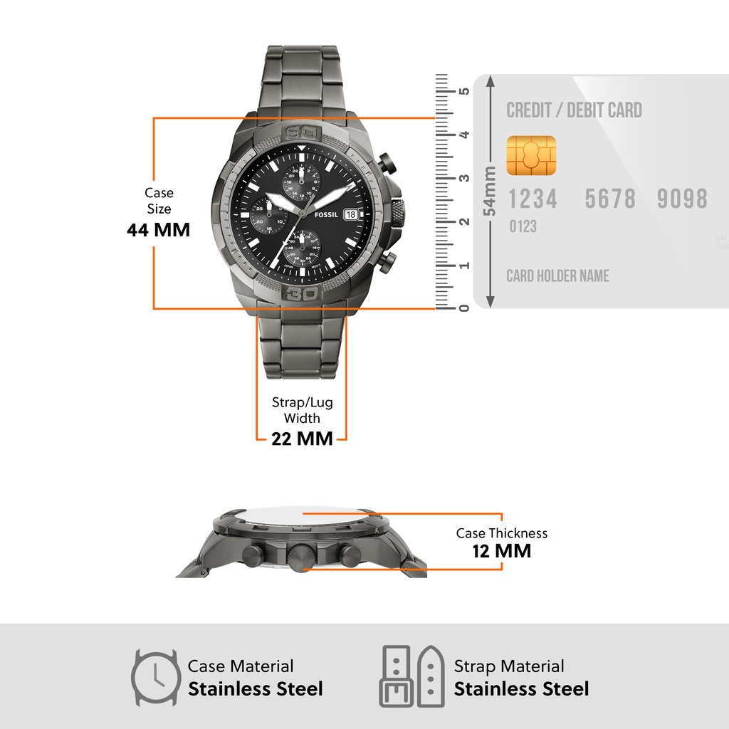 Đồng hồ nam Fossil 44MM BRONSON FS5852 dây thép không gỉ - màu khói