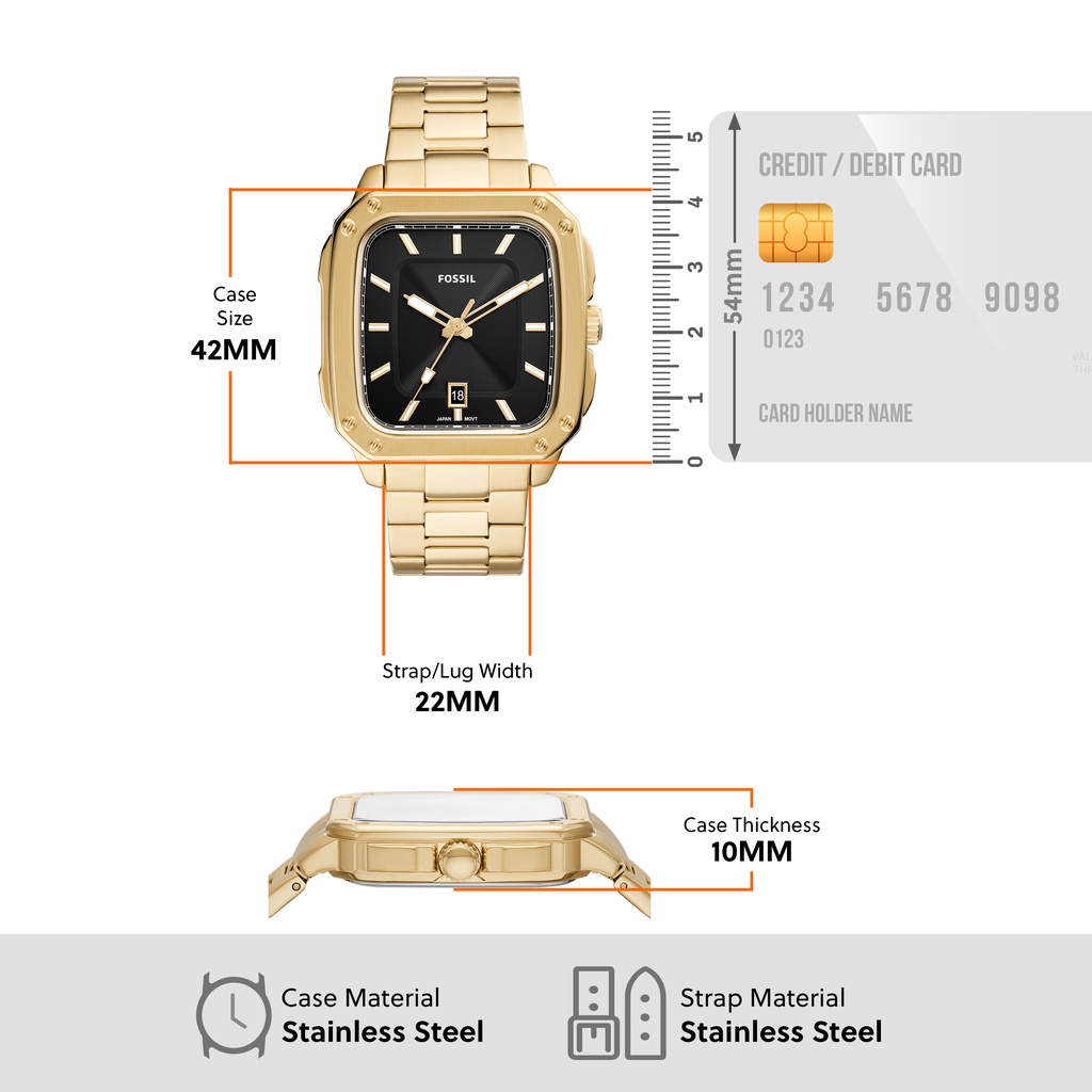 Đồng hồ nam Fossil Inscription FS5932 dây thép không gỉ - màu vàng