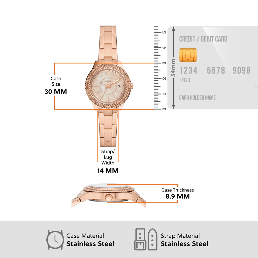 Đồng hồ nữ Fossil STELLA ES5136 dây thép không gỉ - màu vàng hồng