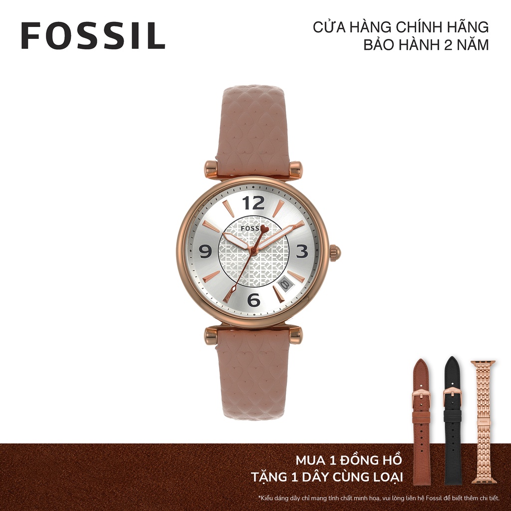 Đồng hồ nữ Fossil Carlie ES5268 dây da - màu hồng