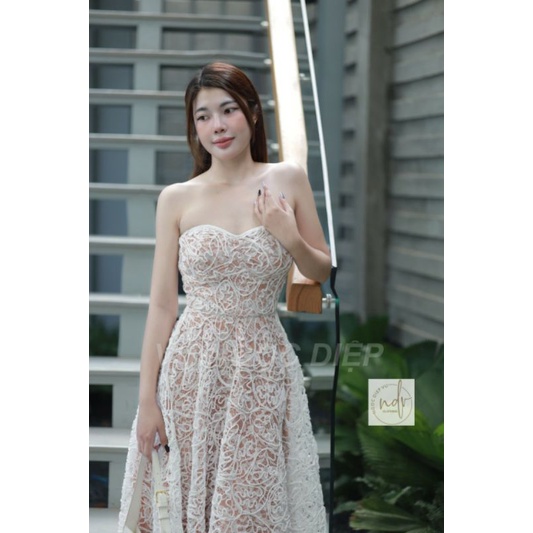 Đầm midi ren hoa cup ngực