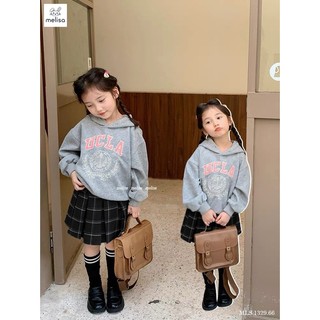 Set Melisa áo hoodie ghi UCLA - chân váy liền quần caro đen trắng size 2 - 12y