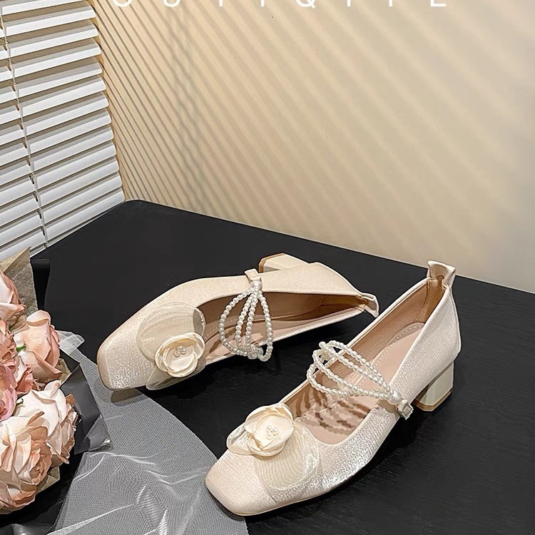 Giày Cao Gót Đế Dày Chất Liệu satin Phong Cách retro Pháp