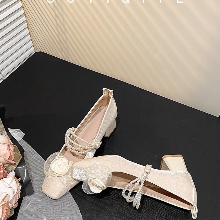 Giày Cao Gót Đế Dày Chất Liệu satin Phong Cách retro Pháp