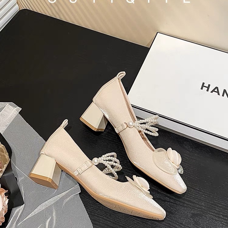 Giày Cao Gót Đế Dày Chất Liệu satin Phong Cách retro Pháp