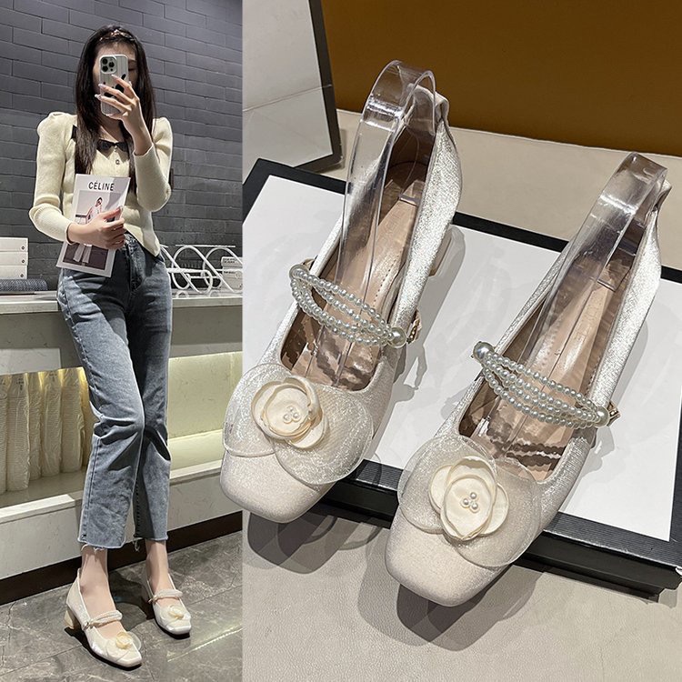 Giày Cao Gót Đế Dày Chất Liệu satin Phong Cách retro Pháp