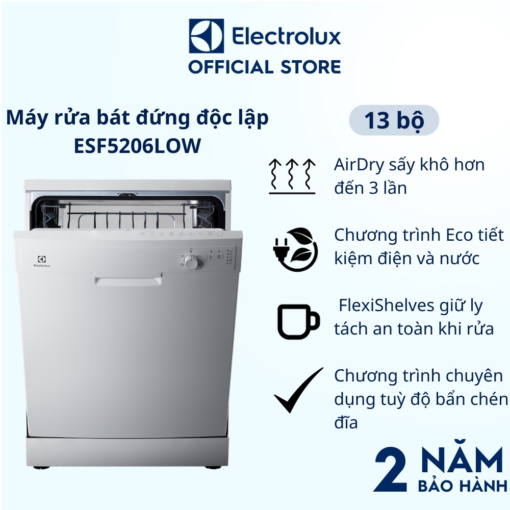 Máy rửa bát đứng độc lập Electrolux ESF5206LOW 60cm cho 13 bộ chén dĩa, sấy khô hơn