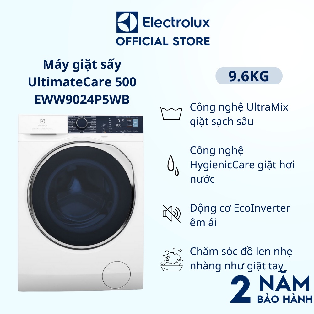 Máy giặt sấy Electrolux 9/6kg UltimateCare 500-EWW9024P5WB-Diệt khuẩn tối ưu bằng hơi