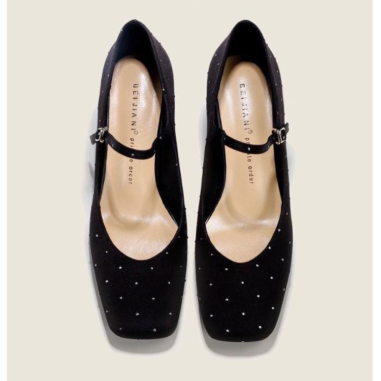 Giày Cao Gót Mũi Vuông Đế Dày Họa Tiết Chấm Bi Xinh Xắn Dành Cho Nữ