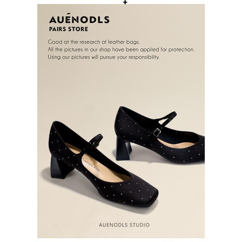 Giày Cao Gót Mũi Vuông Đế Dày Họa Tiết Chấm Bi Xinh Xắn Dành Cho Nữ