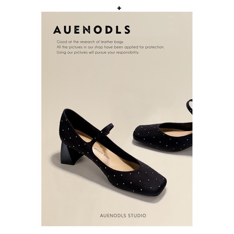 Giày Cao Gót Mũi Vuông Đế Dày Họa Tiết Chấm Bi Xinh Xắn Dành Cho Nữ