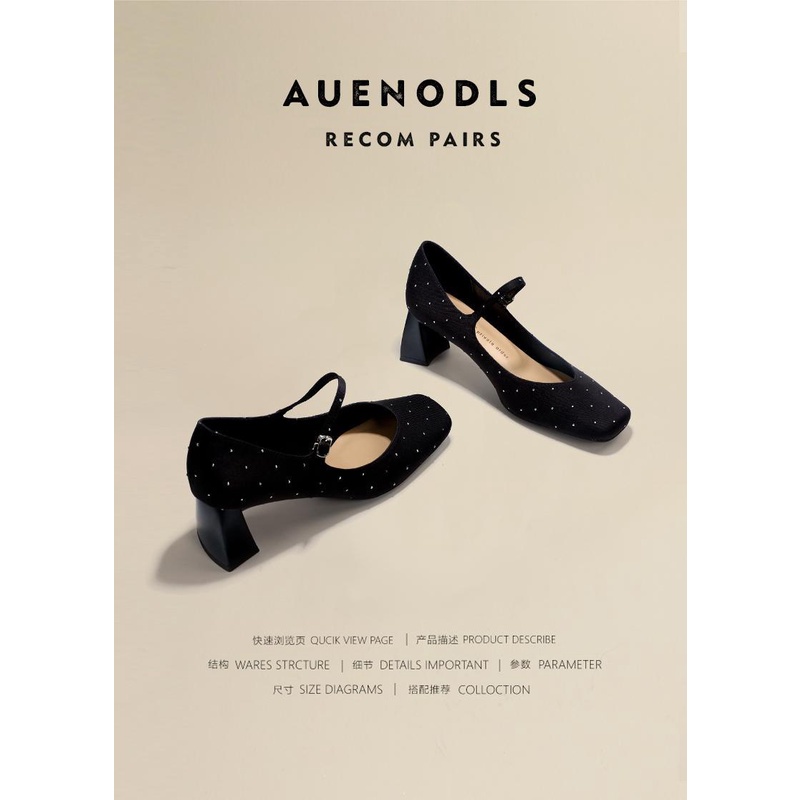 Giày Cao Gót Mũi Vuông Đế Dày Họa Tiết Chấm Bi Xinh Xắn Dành Cho Nữ