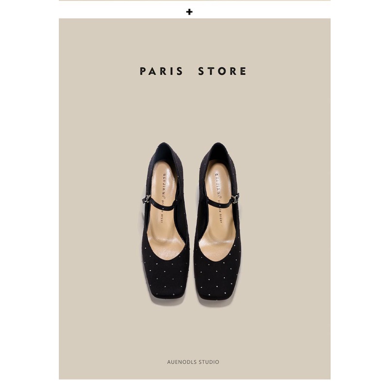 Giày Cao Gót Mũi Vuông Đế Dày Họa Tiết Chấm Bi Xinh Xắn Dành Cho Nữ