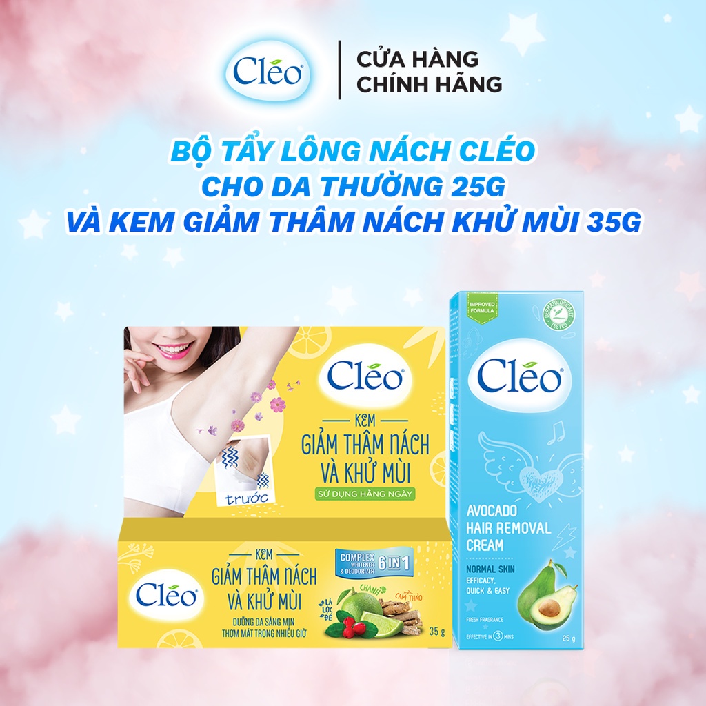 Bộ tẩy lông cơ bản Cléo gồm kem tẩy lông cho da thường 25g kèm kem giảm thâm nách và khử mùi Cléo 35g
