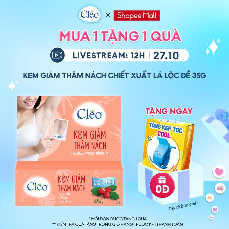 Kem Giảm Thâm Nách Cléo 35g giúp da dưới cánh tay mềm mịn, giảm thâm hiệu quả