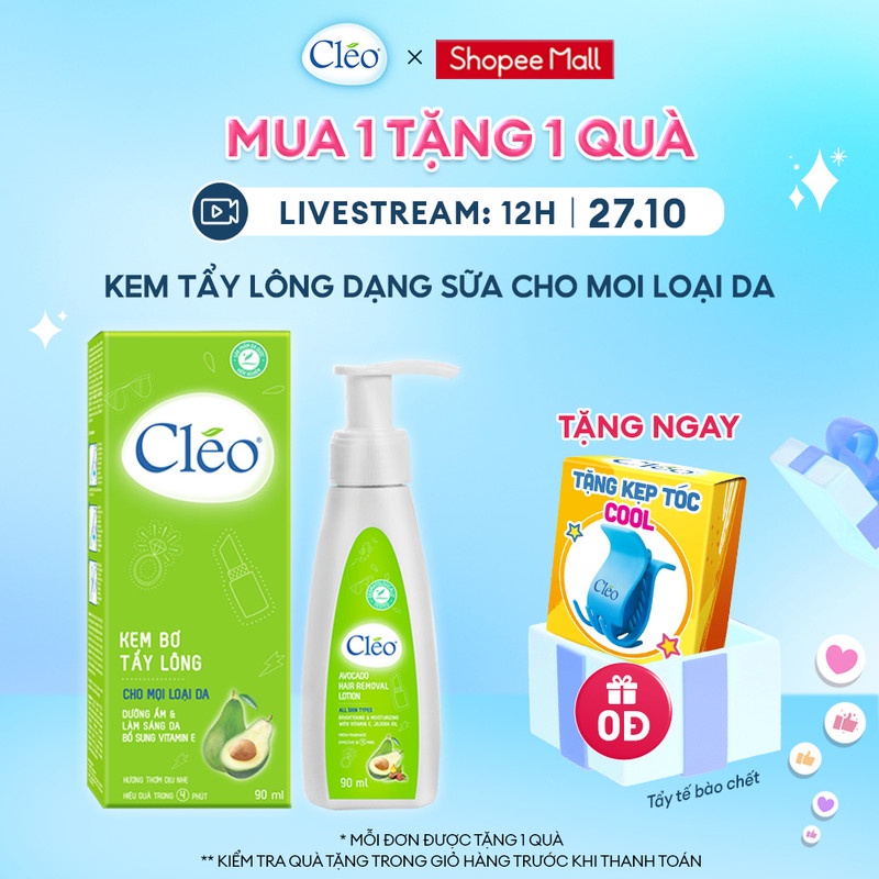 [Size lớn 90ml] Lotion Tẩy Lông bơ Cleo cho mọi loại da Avocado Hair Removal Lotion All Skin Types 90ml