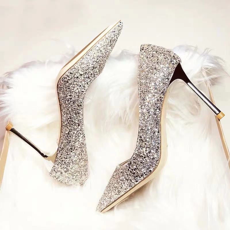 Mới Giày Cao Gót Đính Pha Lê Phong Cách Công Chúa Cho Nữ