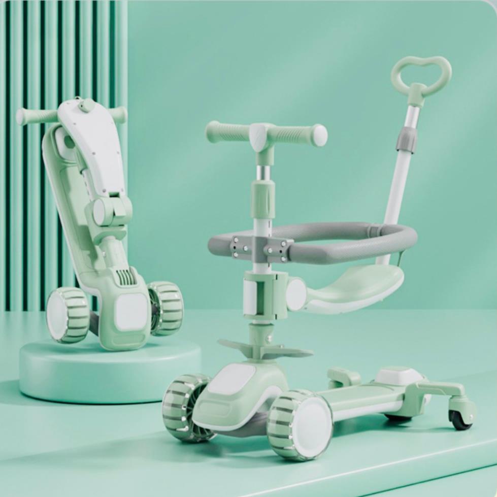 Scooters 3 trong1 cao cấp Vitality - XE TRƯỢT BÁNH TO SCOOTER  KIÊM XE CHÒI CHÂN GẤU CAO CẤP CÓ NHẠC, Đèn nháy....