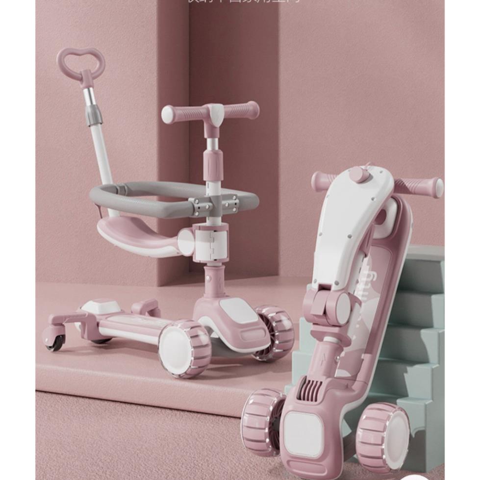 Scooters 3 trong1 cao cấp Vitality - XE TRƯỢT BÁNH TO SCOOTER  KIÊM XE CHÒI CHÂN GẤU CAO CẤP CÓ NHẠC, Đèn nháy....