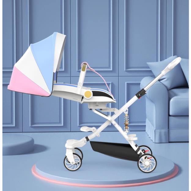 Xe đẩy 2 chiều có mái che và khung bảo, Xe đẩy thông minh gấp gọn - Bảo hành chính hãng 2 năm