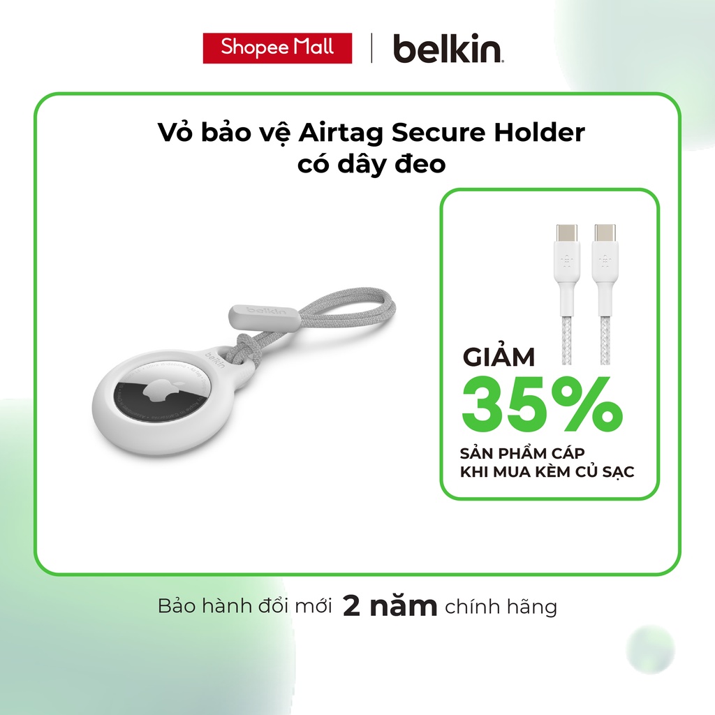 Vỏ bảo vệ Airtag Secure Holder Belkin Có Dây Đeo, chống trầy xước, thiết kế tân tiến - HÀNG CHÍNH HÃNG CAO CẤP- F8W974bt