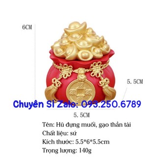 Hũ đựng muối gạo thần tài, hũ gạo muối cầu tài cầu lộc trang trí bàn thờ Tết 2024