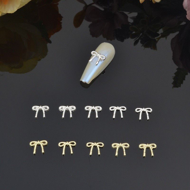 Charm nơ nhỏ sét 10 cái vàng bạc gắn móng tay