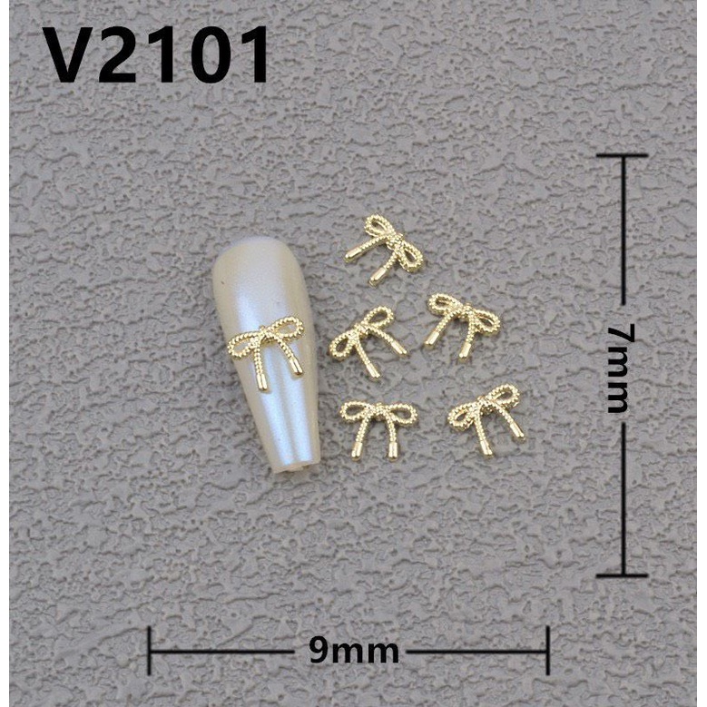 Charm nơ nhỏ sét 10 cái vàng bạc gắn móng tay