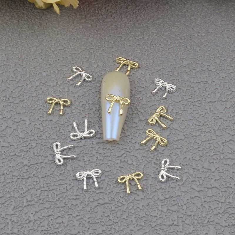 Charm nơ nhỏ sét 10 cái vàng bạc gắn móng tay