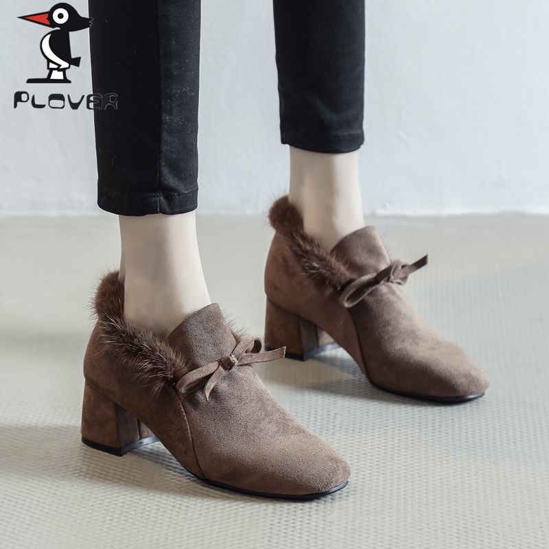 Plover Giày Cao Gót Mũi Vuông Lót Lông Cừu Thời Trang Thu Đông 2023 Cho Nữ