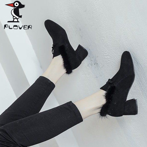 Plover Giày Cao Gót Mũi Vuông Lót Lông Cừu Thời Trang Thu Đông 2023 Cho Nữ